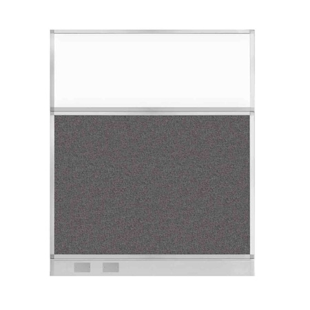 Versare Hush Panel Cubicle Partition 5' x 6' Charcoal Gray Fabric Clear Window w/ Cable Channel 1856407-2